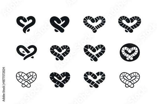 Worm Logo Variations. Worms. Icon set. Set Logo of worms: compost worm symbol. harmonious logo variations of the same emblematic concept, each with different