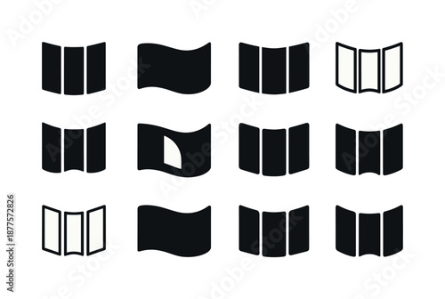 Folding Screen Logos. Folding screen. Icon set. Set Logo of folding screen: curved folding screen. harmonious logo variations of the same emblematic concept,