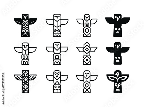 Diverse Totem Emblems. Cultural heritage tours and indigenous experiences. Icon set. Set Logo of cultural heritage tours and indigenous experiences: sacred