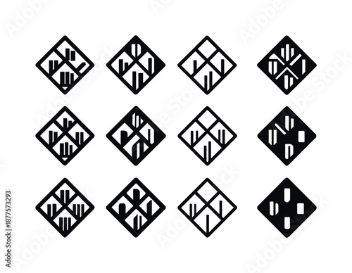 Geometric Bookshelf Icons. Geometric bookshelf with a modern, artistic design. Icon set. Set Logo of Geometric bookshelf with a modern, artistic design: