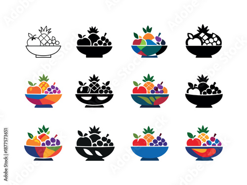 Holiday Feast Icons. holiday feasts. Icon set. Set Logo of holiday feasts: seasonal fruit bowl. harmonious logo variations of the same emblematic concept, each