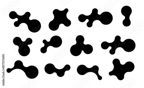 Metaball shapes with connected dots and morphing blobs. Geometric fluid organic metaball forms. Logo Vector