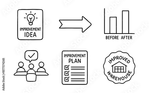 Business improvement icons with linear style for effective workflow and planning
