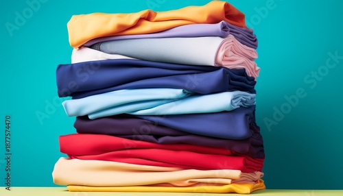 Stack of colorful t shirts with a clean backgroundStack of colorful t shirts with a clean background