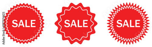 Red Sale Badge Icon Set for Discounts, Promotions, and Special Offers in E-Commerce Marketing