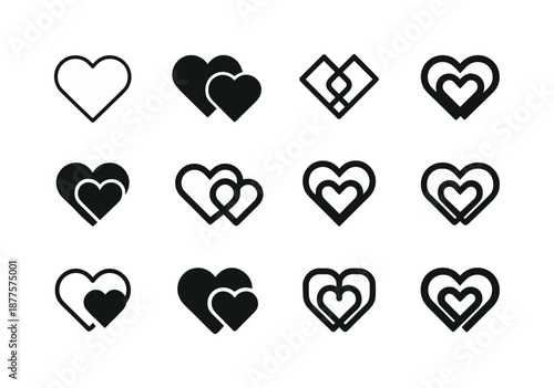 Romantic Heart Icons. Positive reinforcement in romantic relationships. Icon set. Set Logo of Positive reinforcement in romantic relationships: intertwined