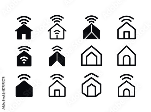 Home Automation Icons. Home Automation. Icon set. Set Logo of home automation: wifi-connected house. harmonious logo variations of the same emblematic concept,