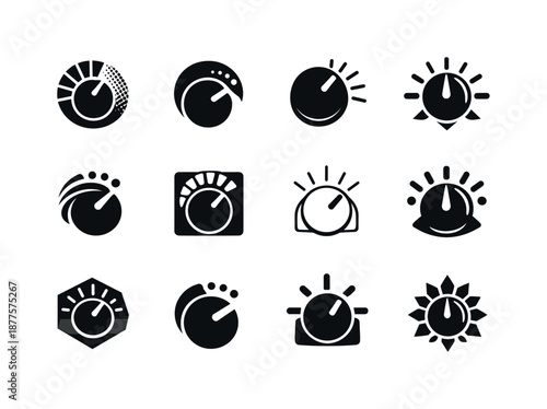 Mood Lighting Icons. Creating mood lighting with a dimmer. Icon set. Set Logo of creating mood lighting with a dimmer: rotary knob. harmonious logo variations