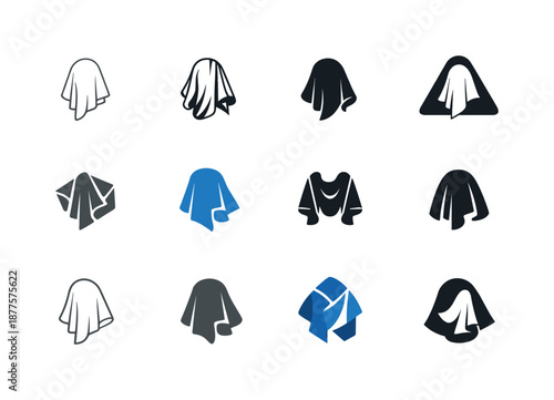 Harmonious Logo Variations. Cover. Icon set. Set Logo of cover: fabric drape cloth. harmonious logo variations of the same emblematic concept, each with