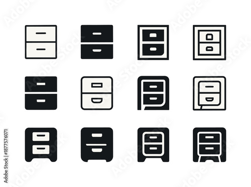 Office Logo Variations. Office interior. Icon set. Set Logo of office interior: file cabinet unit. harmonious logo variations of the same emblematic concept,
