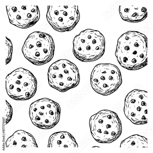 Hand drawn line art chocolate chip cookie set featuring baked treats for sweet food designs