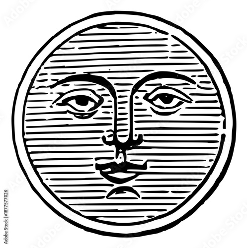 Vintage Moon Face Illustrations in Engraved Celestial Style