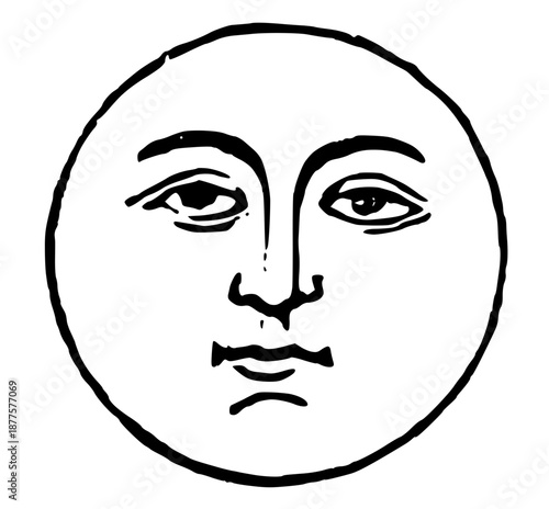 Vintage Moon Face Illustrations in Engraved Celestial Style