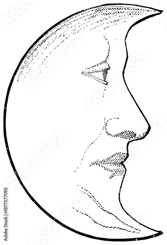 Vintage Moon Face Illustrations in Engraved Celestial Style