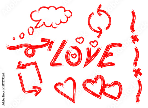 Valentine hand drawn romantic design elements collection in minimalist vector illustration