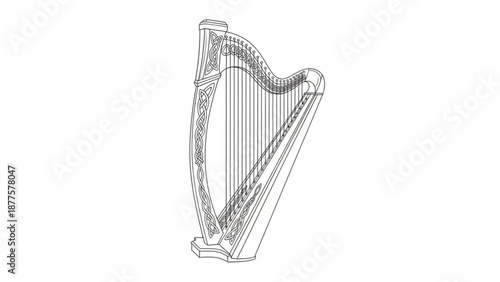 Harp Musical Instrument Illustration Isolated on White
