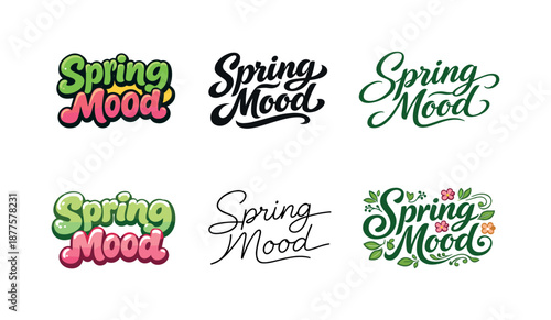 Spring Lettering Variations. Spring Mood. Set lettering. harmonious lettering variations of the same emblematic concept, each with different artistic