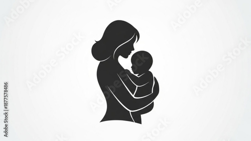 Mother Holding Baby Silhouette on White Background