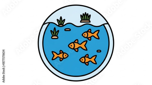 Goldfish Swimming in Round Fishbowl with Plants