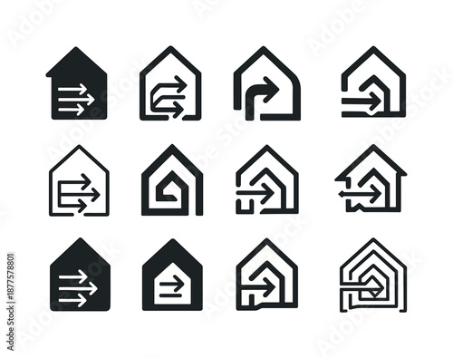 Energy-Efficient Home Icons. Energy-efficient home design trends. Icon set. Set Logo of energy-efficient home design trends: insulation layer