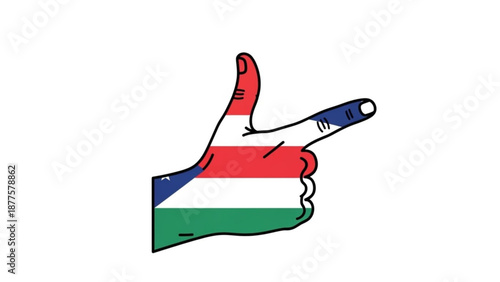 Hand with Hungarian Flag Colors Giving Thumbs Up and Pointing Gesture Isolated on White