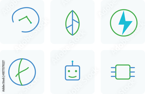 Eco Tech Line Icon Pack – Sustainable Technology and Green AI Symbols