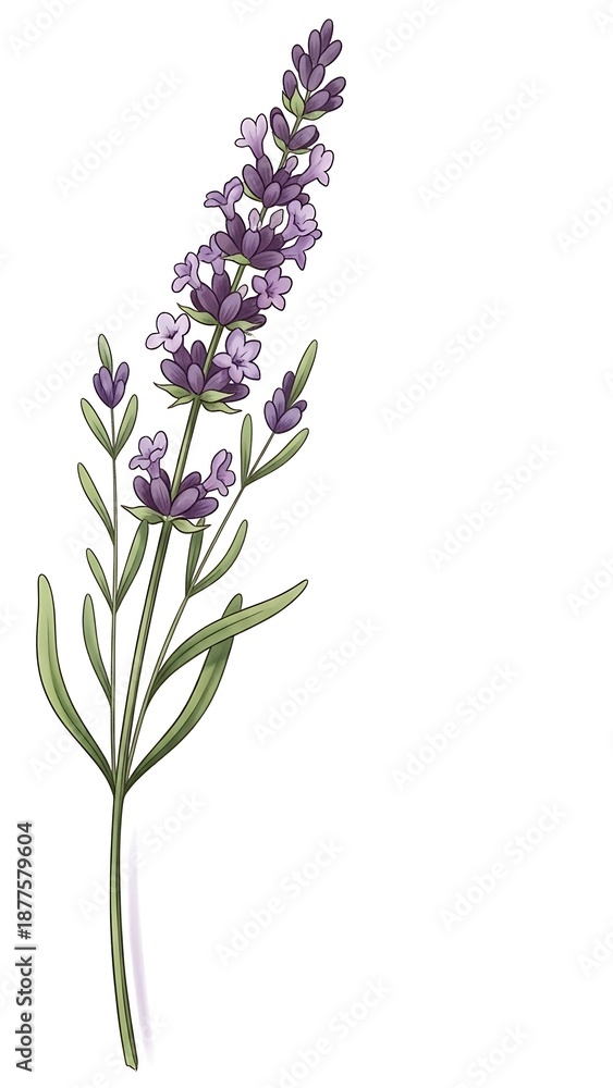 Obraz premium Illustration of Lavender Flower Stem on Transparent Background
