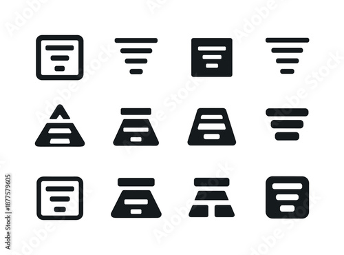 Typographic Icon Variations. Typographic hierarchy. Icon set. Set Logo of typographic hierarchy: text alignment symbol. harmonious logo variations of the same