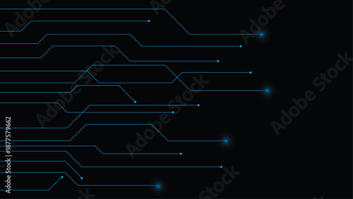 Futuristic Blue Neon Circuit Lines on Black Background – Abstract Technology PCB Connection Pattern for Cyber Security, Digital Interface, Data Network, Electronics, and Modern Tech Design