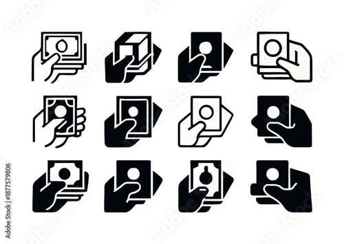 Currency Icon Variations. Counting cash. Icon set. Set Logo of counting cash: currency notes. harmonious logo variations of the same emblematic concept, each
