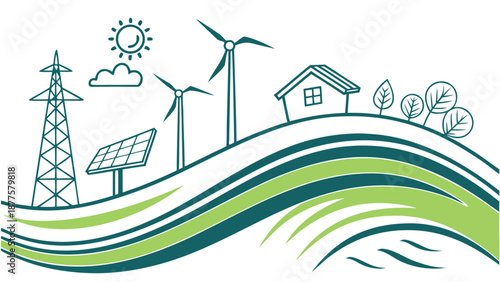 Abstract Renewable Energy Flow Vector Illustration