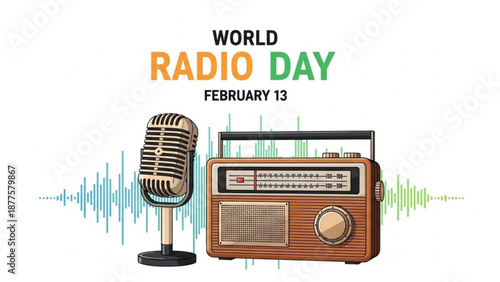 Vintage Radio and Microphone Celebrating World Radio Day