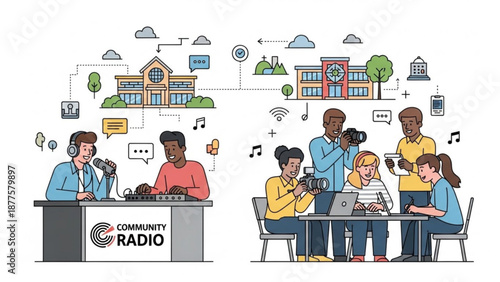 Community Radio Hosts and Volunteers Working Together in Studio