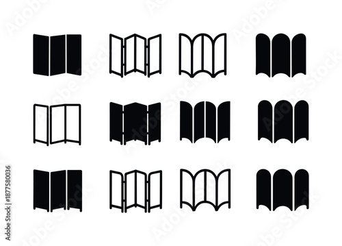 Folding Screen Icons. Folding screen. Icon set. Set Logo of folding screen: modern room divider. harmonious logo variations of the same emblematic concept,