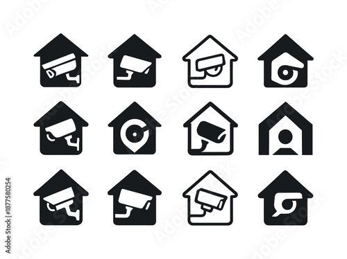 Home Automation Icons. Home Automation. Icon set. Set Logo of home automation: security camera icon. harmonious logo variations of the same emblematic concept,