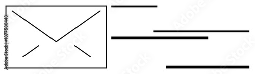Envelope outline with horizontal lines symbolizing text or mail, suggesting connection, messaging, or data sharing. Ideal for correspondence, messaging, communication, business, networking