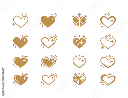 Grateful Heart Icons. grateful heart. Icon set. Set Logo of grateful heart: heart with sparkles. harmonious logo variations of the same emblematic concept,