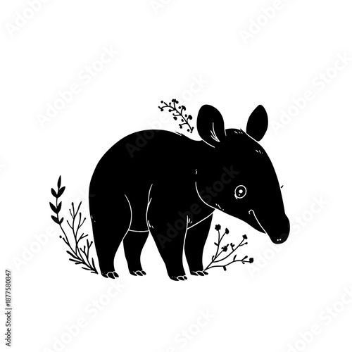 Tapir. Tapir simple black and white line art vector logo