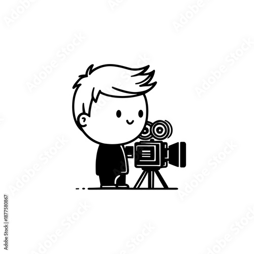 Movie Director. Movie Director simple black and white line art vector logo