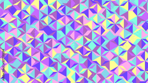 Colorful Pastel Geometric Low Poly Pattern Background – 3D Faceted Mosaic Texture in Purple Cyan Yellow for Modern Branding, Trendy Web Design, Wallpapers, Posters, and Templates