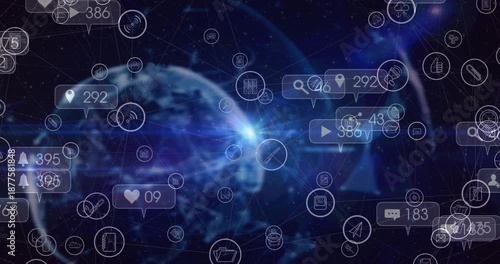 Wallpaper Mural Animation of social media icons and numbers over globe Torontodigital.ca