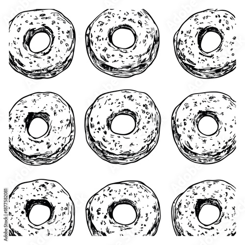 Hand drawn line art bagel set featuring textured breakfast food for a bakery design
