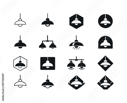 Office Logo Variations. Office interior. Icon set. Set Logo of office interior: pendant ceiling lamp. harmonious logo variations of the same emblematic