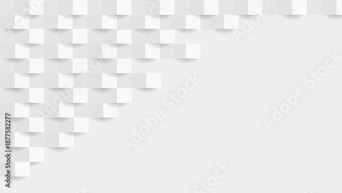 Minimal White 3D Paper Cut Square Pattern Background with Soft Shadows, Abstract Geometric Layered Tiles Texture, Clean Modern Corporate Design Backdrop