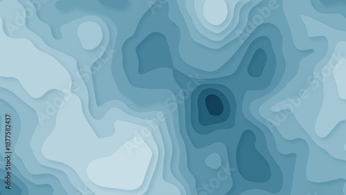 Blue Topographic Paper Cut Background with Layered Contour Lines – Abstract 3D Terrain Map Texture, Soft Gradient Ocean Depth Pattern, Modern Minimal Backdrop for UI, Web, Print