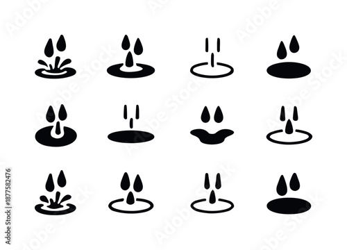 Rainy Day Logos. Rainy Day. Icon set. Set Logo of Rainy Day: puddle splash. harmonious logo variations of the same emblematic concept, each with different