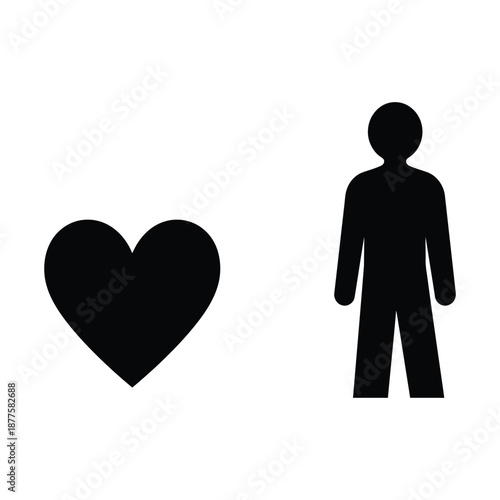 Silhouetted Heart and Human Figure Side by Side — Symbolizing Love, Emotion, Identity, and the Deep Connection Between Feeling and Being