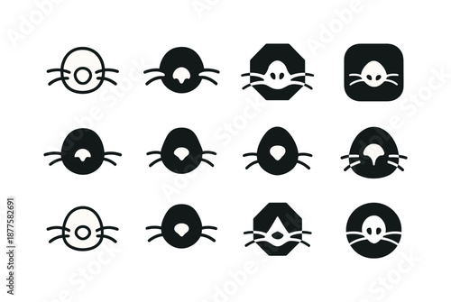 Mole Logo Variations. Mole. Icon set. Set Logo of mole: nose and whisker mark. harmonious logo variations of the same emblematic concept, each with different