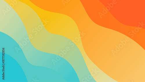 Colorful Gradient Wave Background – Smooth Abstract Liquid Layers in Orange Yellow and Teal, Modern Soft Curve Paper-Cut Style Backdrop for Web Banner, Wallpaper, Branding