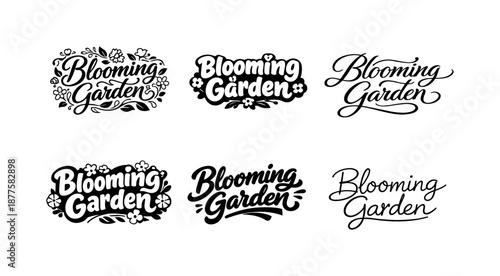 Diverse Lettering Styles. Blooming garden typography. Set lettering. harmonious lettering variations of the same emblematic concept, each with different
